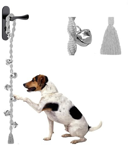 GINIDEAR Dog Bells to Go Outside & Puppy Potty Training, Adjustable Dog Door Bell Ring to Go Potty, Handmade with Premium Yarn. Twisted Style, LightGrey