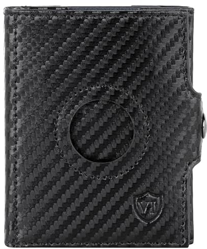 VON HEESEN Airtag Slim Wallet mit RFID-Schutz - Airtag Portmonee Herren klein aus echtem Leder - Mini Geldbörse - Kreditkartenetui Kartenetui - Portemonnaie Geldbeutel Carbon