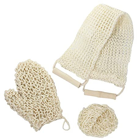 3 Stück Sisal-Rückziehband Sisal Badekugel Und Handschuhe, Massagehandschuh Duschhandschuhe Für Durchblutung Und Peeling Massage Reinigt Porentief