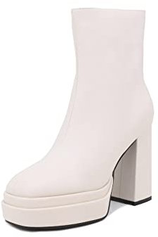 QUEEN HELENA Stivali Bassi con Tacco Stivaletti Casual con Plateau Tronchetti Invernali con Zip Laterale Plateau Donna ZM9231 (ZM9231 Beige, Numeric_39)
