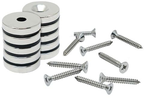 N42 Neodymium Countersunk Magnets & Screws Pack for Arts, Crafts, Model Making, DIY, Hobbies, Office and Home - 25mm dia x 5mm thick x 6.0mm c/sink - 11.2kg Pull - North