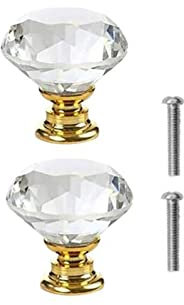 Yesmin Crystal Door Knobs,2 Pcs 20MM Crystal Drawer Carbinet Door Handle Puller with Screws for Home Kitchen Office Drawer Cupboard Closet-Golden