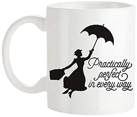 Fonhark - Mary Poppins Becher, praktisch perfekt in jede Weise, 325 ml Kaffeetasse, weiß