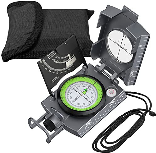 Anbte Bussola Militare,Navigazione Professionale Impermeabilee Luminosa con Clinometro e Livella a Bolla-Portatile Bussola in Metallo per Campeggio/Geologia/Escursionismo con Custodia-Grigio