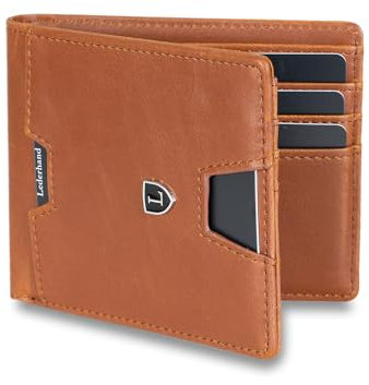 Lederhand® Anao Wallet– Premium Leder Geldbörse handgemacht für Herren und Damen Portemonnaie Aluminium Kartenhalter mit Münzfach und Scheinfach - Platz für 8 Karten mit RFID NFC Schutz (Hellbraun)