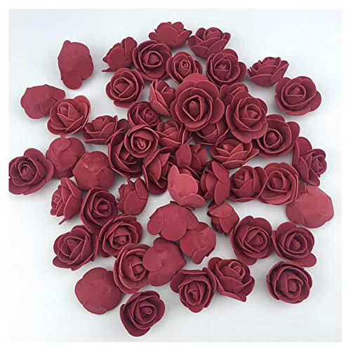 SHTGOI 500 Stück PE Schaumrosen 3.5cm Mini Künstliche Rosenköpfe Foamrosen Kunstrosen Kunstblumen Gefälschte Rosenstrauß für DIY Rosen Bär Valentinstag Hochzeit Party Home Dekoration Weinrot