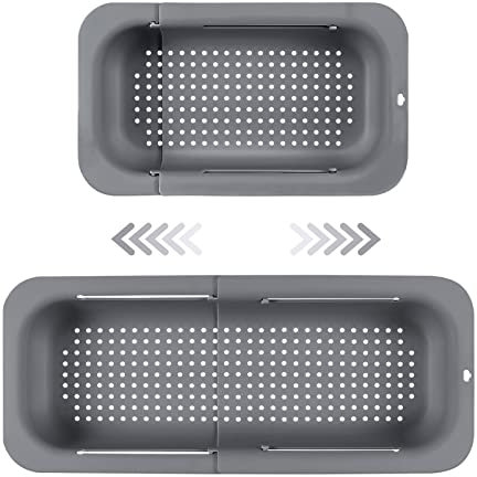 MumdoYAL Colador de Fregadero expandible - Material PP Apto para Alimentos - Orificios de Drenaje eficientes - Soporte de Secado rápido para vajilla - Fácil de Limpiar y Duradero. (Gris Oscuro)