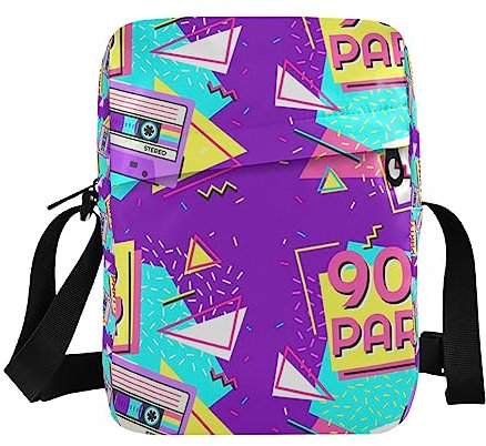 Retro 90er Jahre Party Kleine Umhängetasche für Frauen Seitentaschen Mädchen Faden Geldbörse Crossbody Tasche, Retro 90er Jahre Party
