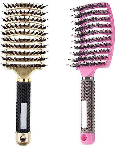 Hairstreaq Brosse démêlante, incurvée et ventilée pour cheveux humides ou secs, brosse à cheveux démêlante pour hommes, femmes et enfants cheveux longs, épais, fins, bouclés et emmêlés (doré + rose)