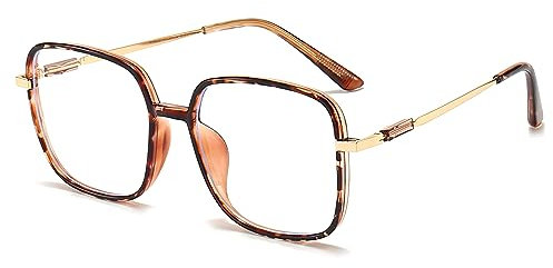 KAEOISFU Large Square Metal Reading Glasses for Men&Women, UIltra Light Big Frame Blue Light Blocking Compuer Readers, Anti Eyestrain/Glare Oversized Eyeglasses