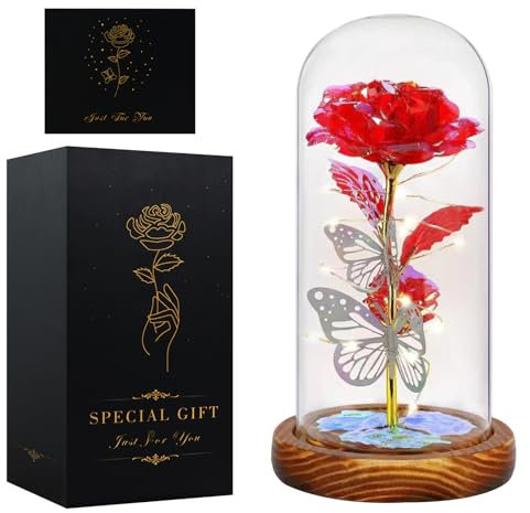 Ewige Rose im Glas,Geschenke für Frauen,Die Schöne und Das Biest Rose,Muttertagsgeschenk für Mama Freundin, Ehefrau,Schwiegermutter,Romantische Geschenke Infinity Rose,Glasrose