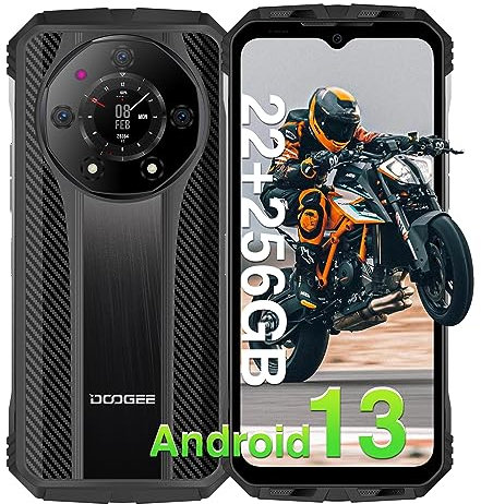 DOOGEE S110 Movil Resistente 22GB+256GB(TF 2TB) Teléfono Movil, Batería 10800 mAh/66W, 6.58''FHD+ Smartphone, 50MP+Visión nocturna de 24 MP, 4G Doble SIM Movil Irrompible Android 13, NFC/OTG/GPS-Negro