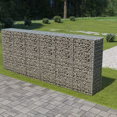 Homgoday Gabbione con Copertura in Acciaio Zincato 300x50x150 cm, Fioriera da Esterno Fioriera Balcone Fioriera Grigliato per Giardino