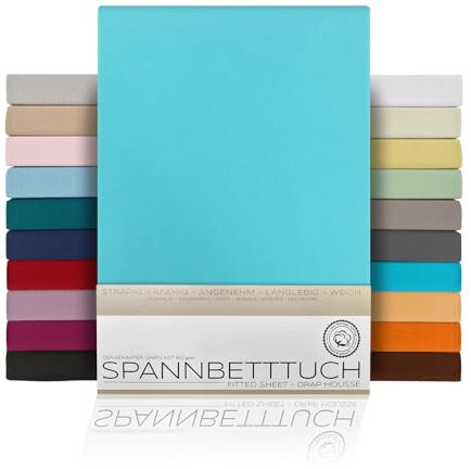 BEAUTEX Spannbetttuch Bettlaken aus Baumwolle, Premium Jersey Stoff 160g/m², Größe und Farbe wählbar (Boxspring - 200x200x45 cm, Türkis)