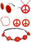 Heartsking Hippie Accessoires, Hippie Kostüm Damen 5 Stück Rot 70er Jahre Accessoires, Flower Power Accessoires Zubehör, 60er 70er Kostüm Zubehör für Halloween Mottopartys Disco Party