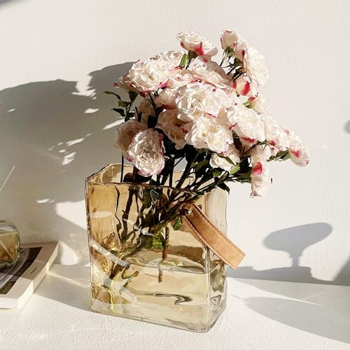 Transparente Handtaschen-Blumenvase, Glasvase für Blumen, einzigartige dekorative Vasen (handgefertigt), coole große Taschenvase für Zuhause, Tischdekoration, Bücherregal, Schlafzimmer, Wohnzimmer,
