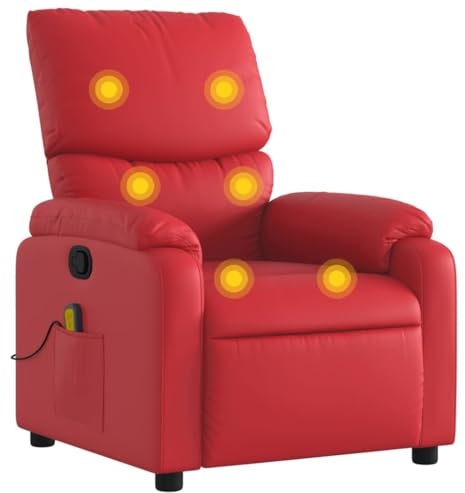 vidaXL Massagesessel, Sessel Verstellbare Rückenlehne, Fernsehsessel Relaxsessel mit Vibrationsfunktion, Liegesessel Polstersessel Ruhesessel, Rot Kunstleder