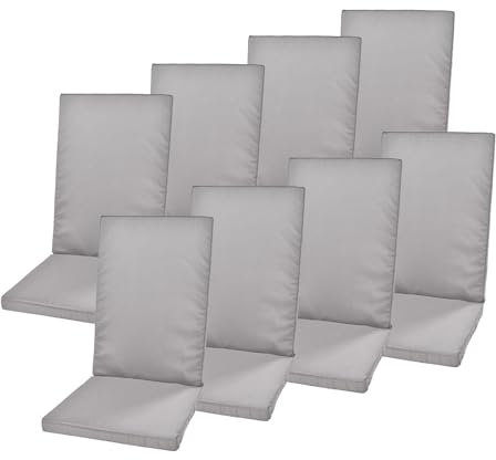 Rattanland® Gartenstuhlauflagen Hochlehner - Stuhlkissen Set - Wasserdichter Stoff - Sitzauflagen Hochlehner, Auflagen für Gartenmöbel, Hochlehner Auflagen, Sitzkissen für Gartenstühle (8, Grau)