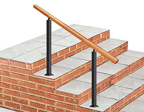 Handlaufgeländer Aus Massivem Holz, Mit 2 Pfosten Aus Schmiedeeisen Aus Schwarzem Metall - Komplettset, Handlauf-Sicherheitshandläufe Für Den Innen- Und Außenbereich Für Gartentreppen, Stützstange Fü