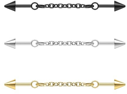 ZS 3 Stücke Industria Barbell Schmuckset Chirurgenstahl, 16G Spike Industrial Knorpel Helix Ohrstecker Ketten Industrial Piercing Bar für Frauen und Männer (3 Stück Gemischte Farben)