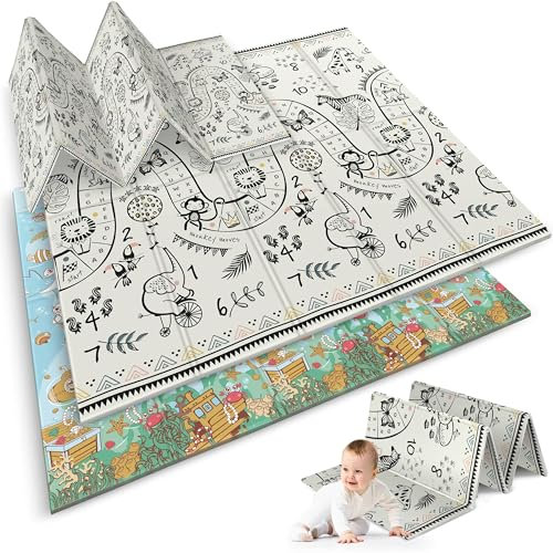 Nukido Doppelseitige Krabbelmatte Baby Krabbeldecke Matte Bodenmatratze Kinderzimmer Krabbelmatte Baby faltbar Bodenmatte Kinder Babyspielzeug 0-6 monate Mehrfarbig 200x180x1 cm