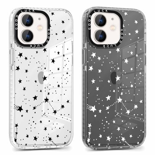 Xylota 2 Stück Handyhülle für iPhone 12 mini 5,4 Hülle,Durchsichtig Weich Silikon Case mit Muster Aesthetic Stern, TPU Bumper Transparent Stoßfeste Schutzhülle Frauen Mädchen Cover für iPhone 12 mini