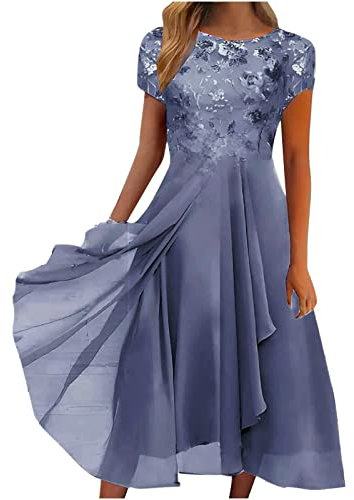Robe Femme Chic Et Elegant Mariage Femme Robe De Cocktail Soirée Bal en Dentelle Elegante Mousseline Manches Courte Promo Demoiselle Honneur pour Fête Cérémonie Anniversaire Bal Mariage Robe S-5XL