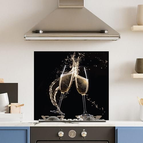 Premium (w)70cm x (h)65cm Champagne Flute Glass 6mm Kitchen Splashback Heat Resistant Toughened Polished Edges - Back Splash Back Coloured Hob Painted Tempered Splashback