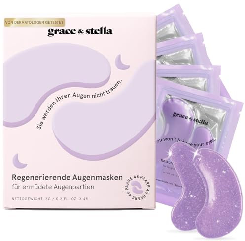 Patch Occhi (48 Paia, Viola) – Maschera Occhiaie e Borse Naturale – Riduce Gonfiori e Rughe – Maschera Occhi in Gel Vegan, Non Testata Sugli Animali – Eye Patch by grace&stella