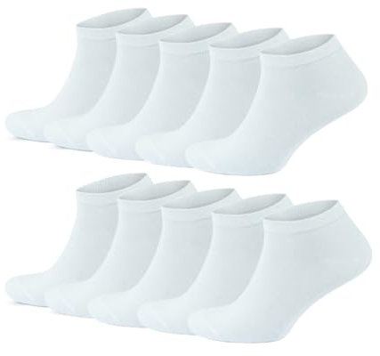 Sneakersocken (10 Paar) für Damen und Herren, aus gekämmter Baumwolle, ohne Naht, mit Komfortbund, Atmungsaktiv, gegen Schweißfüße (DE/NL/SE/PL, Numerisch, 39, 42, Regular, Regular, Weiß)