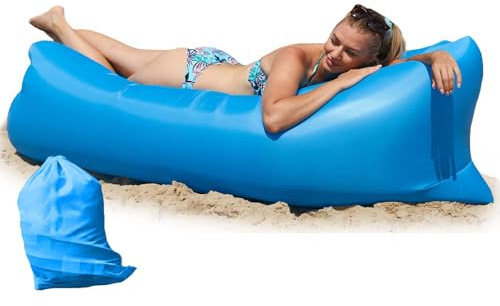 Retoo Wasserdichtes Aufblasbares Sofa 190x70cm mit Kompakte Tragebeutel, Luftsofa und Reißfestem Gewebe von bis zu 200kg, Ideal für Camping, Meer, Strand, Air Lounger, Indoor und Outdoor, Blau