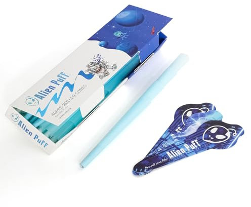 Alien Puff Vorgedrehte Hülsen King Size (110mm Vorgedreht) - 40er Pack pre rolled cones, mit Tips & Blau Cones, Bunt, Langsam Brennend, Ultradünn