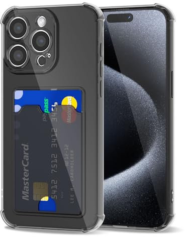 Svanove for iPhone 15 Pro Case Wallet Clear, Card Holder Case with Credit Card Slot, Thin Slim Transparent Silicone Grip Soft Rubber Protective Shockproof Airbag Bumper for Women, Black