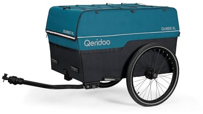Qeridoo Qubee XL Petrol | Klappbarer Lastenanhänger mit 220l Volumen & Schnellwechsel-Deichsel | Fahrradanhänger & Bollerwagen faltbar mit Luftreifen | Fahrrad Zubehör Transport | Bike Trailer