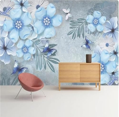 Papier peint mural fleur bleue pour salon TV canapé fond peinture murale design 3D 150 x 105 cm