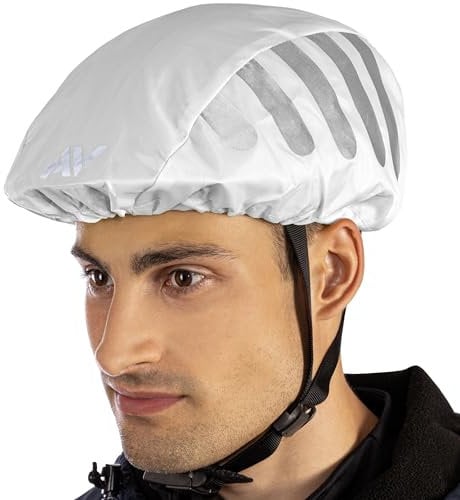 AVANA Regenschutz für Fahrradhelm Reflektoren Helmüberzug reflektierende Abdeckung wasserdichter Regenüberzug (Hellgrau)