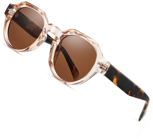 ROCKNIGHT HD Polarized Sonnenbrille für Frauen Retro Kreis Sonnenbrille Schildpatt Hochwertige Mode Sonnenbrille Anti-Blendung Braune Linse Acetat Tea Rahmen