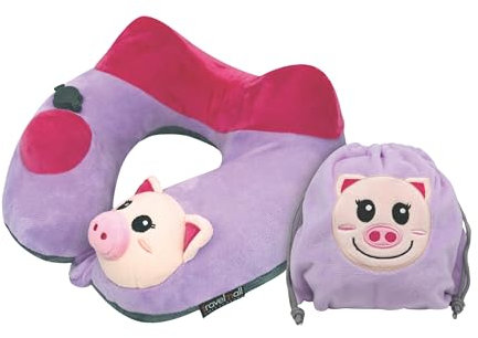 Travelmall Switzerland Award-Winning Piglet Inflatable Neck Pillow with 3D Patented Pump – for Airplane, Train, and Car Travel