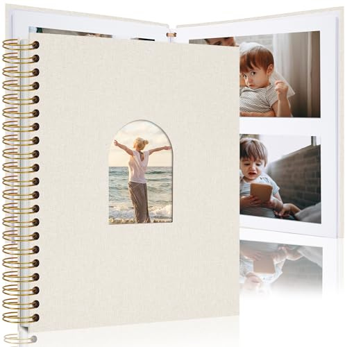 Scrapbook Photo Album Linen Cover, Hardcover Kraft White Pages Memory Book, for Travel Wedding Guest Book Christmas Baby Shower Beige 28 Centimeter 40 Pages