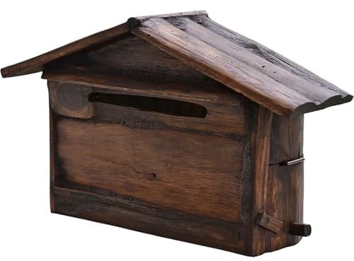 YCYRF WandBriefkasten Holz im Vintage-Stil, Hänge Briefkästen in Blockhausform, Einwurfkasten für Umschläge, Briefe und Karten 42 ×14×26cm