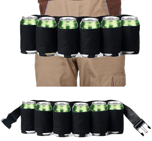 Cintura Porta Birre Bevande Regolabile con 6 Porta Lattine Panno Oxford Cintura per Birra Portatile con Fibbia Rapida Resistente Abrasione e Strappo Ideale per Festive, Campeggio e Escursioni (Nero)