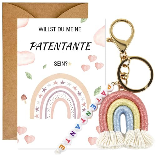 Dongcill Patentante Fragen Geschenk - Willst du meine Patentante sein - Grußkarte mit Umschlag zum Selber Beschriften Patentante Schlüsselanhänger Taufpatin Geschenke zum Taufe Firmung