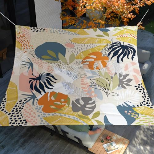 Morbuy Sonnensegel Wasserdicht Rechteckig mit Ösen und Seil, 3D-Mandala Sonnensegel Windschutz Polyester Stoff für Garten Terrasse Balkon, Camping (Monstera,200x200cm)