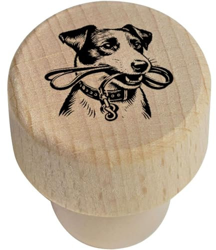 19mm 'Jack Russell Holding Dog Leash' Wooden Bottle Stopper/Cork (BS00031990)