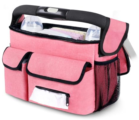 DOKRIN Kinderwagentaschen,Rosa Kinderwagentasche, große Aufbewahrungstasche, tragbarer Outdoor-Korb