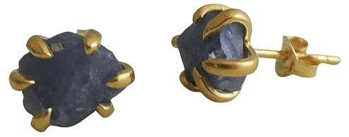 Handgefertigte große rohe Saphir Sterlingsilber Ohrstecker Ohrringe - Natürlicher Edelstein - Geburtstagsgeschenk - Handgefertigte Geschenkideen für Frauen