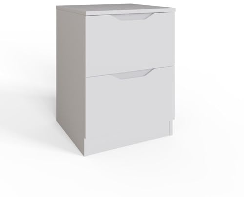 FWStyle Luno White 2 Drawer Bedside Table | Easy Glide Drawers, 40cm