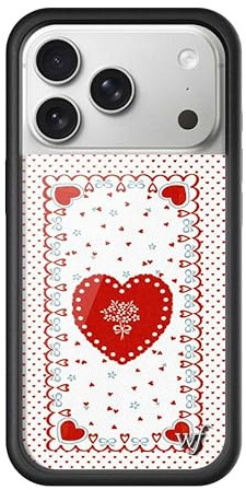 Wildflower Hüllen - Kompatibel mit iPhone 17 Pro | Schützender schwarzer Bumper, 6,5 Fuß Falltestzertifiziert, von Frauen geführtes kleines Unternehmen | Rote weiße Herzen Liebe Ästhetik Trendig