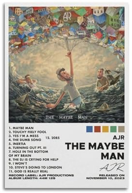 UYYRWEQRTR AJR The Maybe Man Albumposter, ästhetische Wandkunst, dekoratives Gemälde, Poster, Dekoration, Vintage-Leinwand für Wohnzimmer, Schlafzimmer, 30 x 45 cm, ungerahmter Stil