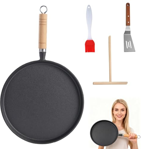 Non Stick Crepe Pan, 26cm Dosa Pan with Spreader, Shovel and Oil Brush